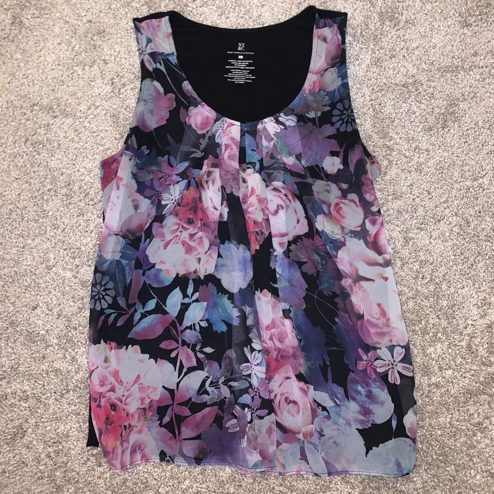 New York & Company Purple & Blue Floral Blouse size M - Picture 2 of 5